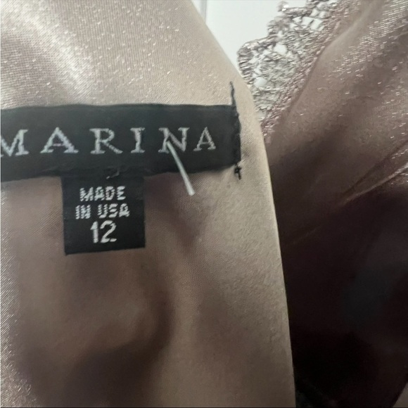 Marina Dress Scalloped Edges with Lace Overlay, Taupe, New with Tags - Picture 4 of 7